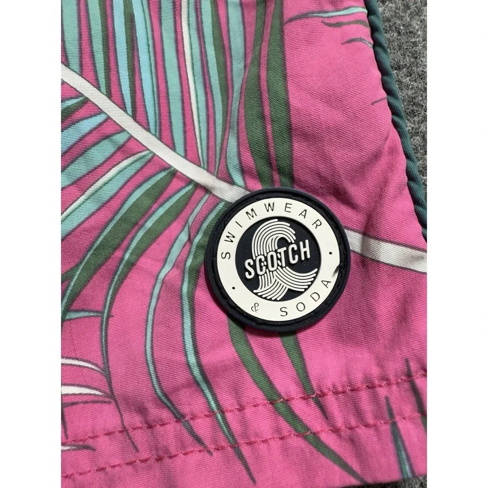 Scotch & Soda Swim‎ Shorts Large Lined Pink Tropical Print Draw String